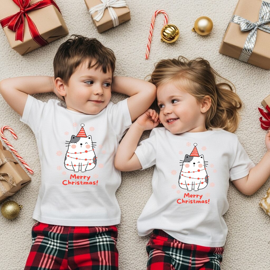 copii tricou alb cat