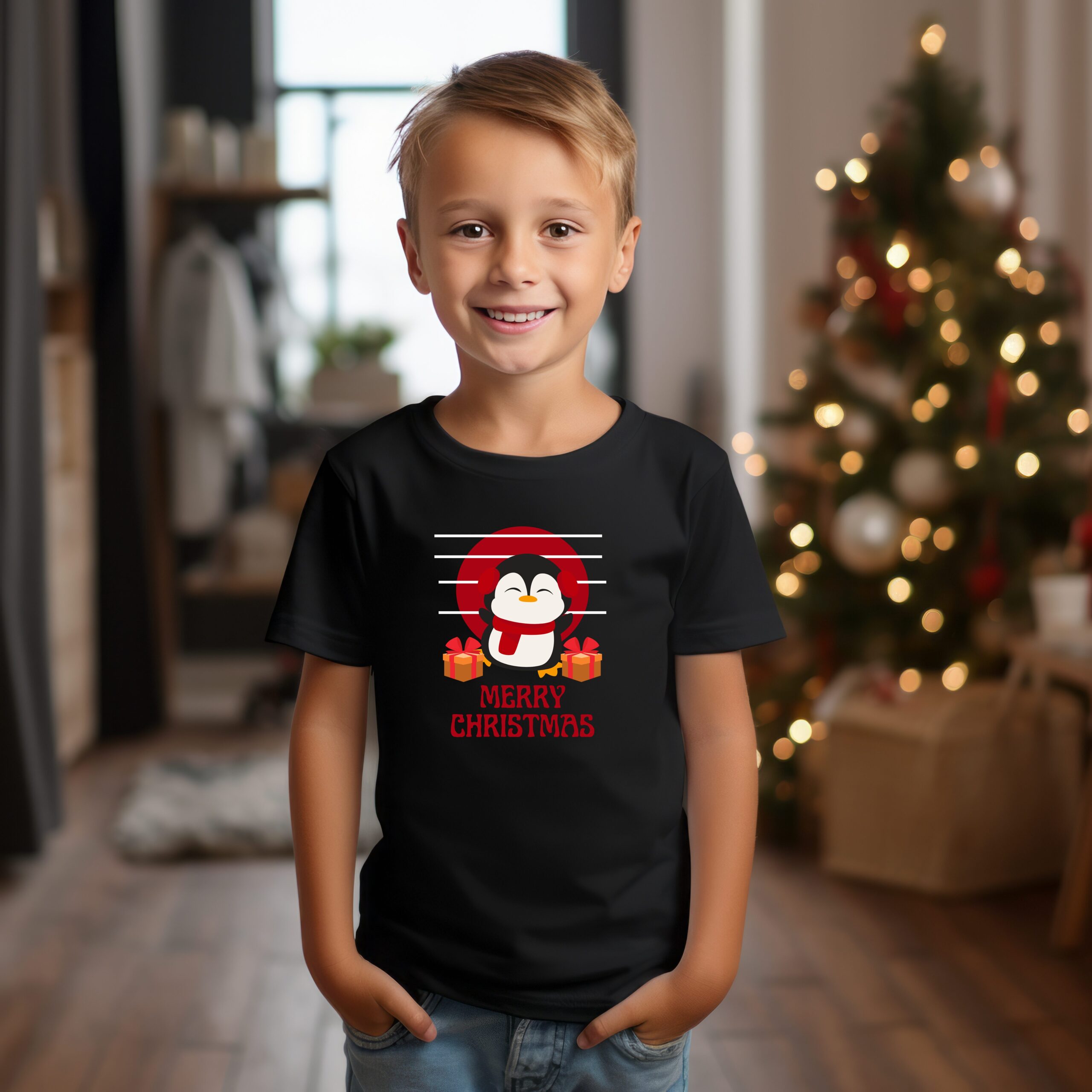 copii tricou negru pingu