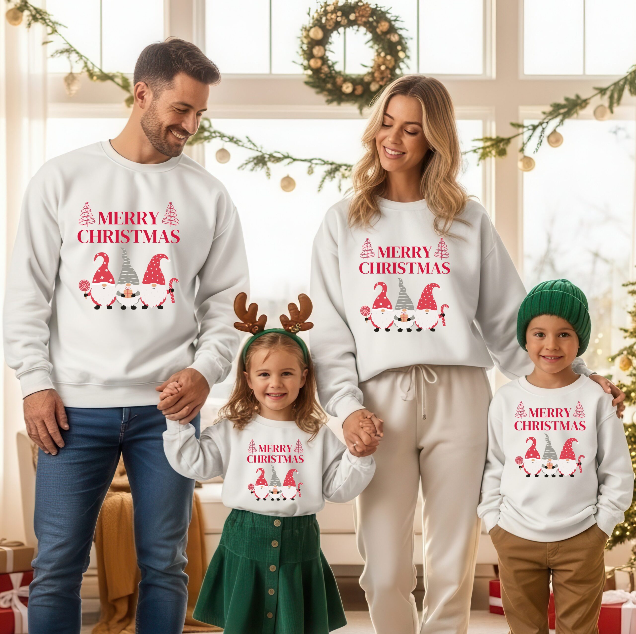 family bluza alb gnomi